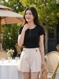  Áo thun nữ Cotton Zip tay cộc cổ tròn phối cúc trước 