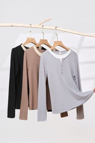 Áo thun nữ chất liệu tăm lạnh dài tay cổ trụ tròn có phối