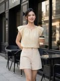  Áo tơ tay cộc cổ V ly vai 