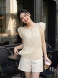  Áo tơ tay cộc cổ V ly vai 