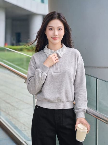 Áo kiểu tay dài phối cổ sơ mi 