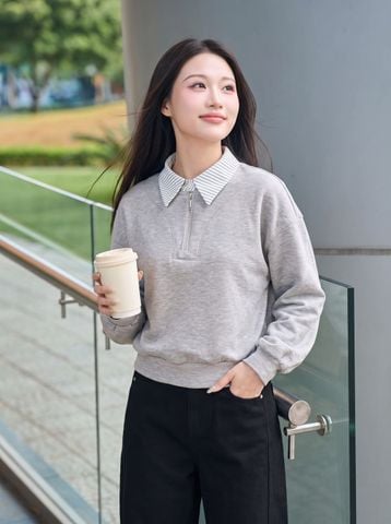 Áo kiểu tay dài phối cổ sơ mi