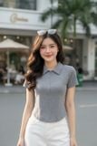  Áo cotton zip tay cộc cổ đức khóa lệ trước 