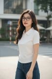  Áo cotton zip tay cộc cổ đức khóa lệ trước 