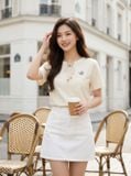  Áo ngắn tay luồn dây buộc cổ có tag chữ 