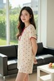  Bộ đồ nữ vải đũi vân mây tay cộc cổ tròn phối viền. 