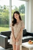  Bộ đồ nữ vải đũi vân mây tay cộc cổ tròn phối viền. 