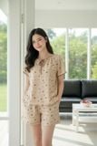  Bộ đồ nữ vải đũi vân mây tay cộc cổ tròn phối viền. 