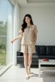  Bộ đồ nữ vải đũi vân mây tay cộc cổ tròn phối viền. 