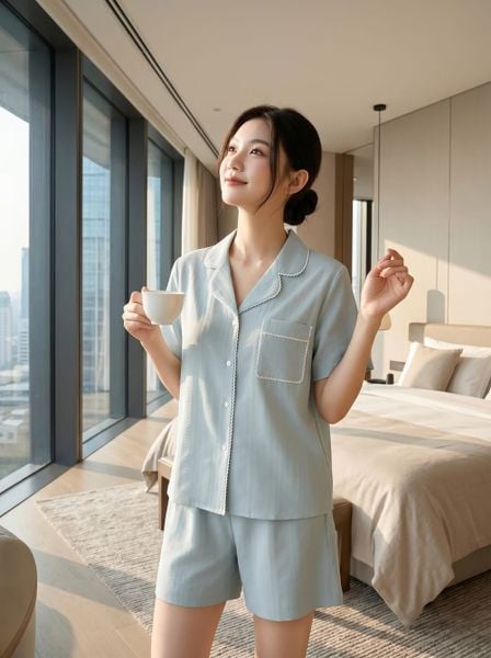 Bộ đũi áo cộc quần đùi phối viền 