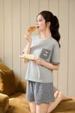  Bộ đồ mặc nhà Cotton phối quần thô kẻ caro túi ốp gấu 