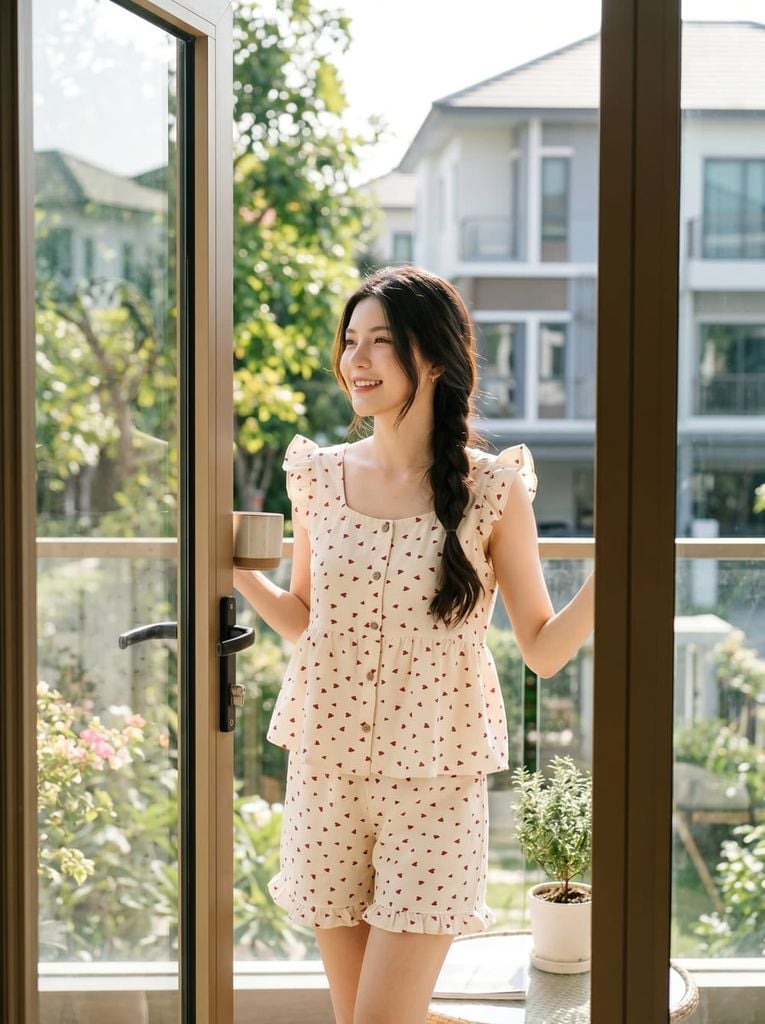  Bộ đùi đũi vân mây cổ vuông tay cánh tiên 