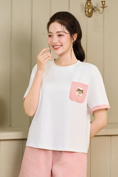  Bộ đồ mặc nhà Cotton phối quần thô kẻ caro túi ốp gấu 