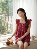  Bộ đùi đũi vân mây cổ vuông tay cánh tiên 