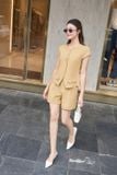  Set đùi nữ Cardina Áo ký giả tay hến quần cạp chun chất liệu thô Hàn 