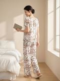  Bộ lanh áo cộc quần dài cổ V nhún 