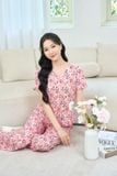  Bộ Đồ Mặc Nhà Nữ Cardina Dáng Quần Suông Vải Lanh Thấm Hút Họa Tiết Hoa 