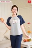  Bộ đồ cotton lửng cổ tròn phối tay Raglan họa tiết hoạt hình 