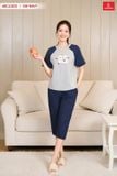  Bộ đồ cotton lửng cổ tròn phối tay Raglan họa tiết hoạt hình 