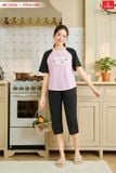  Bộ đồ cotton lửng cổ tròn phối tay Raglan họa tiết hoạt hình 