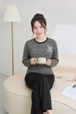  Bộ dài tay quần suông dài phối cổ tròn 