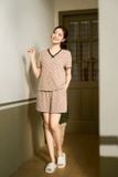  Bộ đồ nữ tăm lạnh đùi tay cộc cổ tim họa tiết tim nhí 