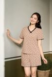  Bộ đồ nữ tăm lạnh đùi tay cộc cổ tim họa tiết tim nhí 