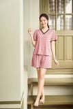  Bộ đồ nữ tăm lạnh đùi tay cộc cổ tim họa tiết tim nhí 