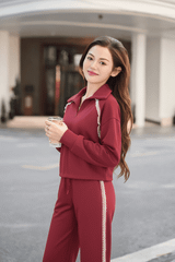 Áo dài tay croptop rút gấu phối viền