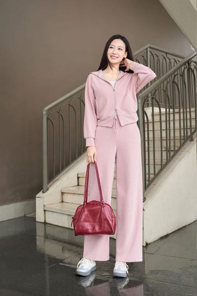  Áo khoác thể thao Cardina vải nỉ tăm dáng suông lửng có mũ khóa kéo 