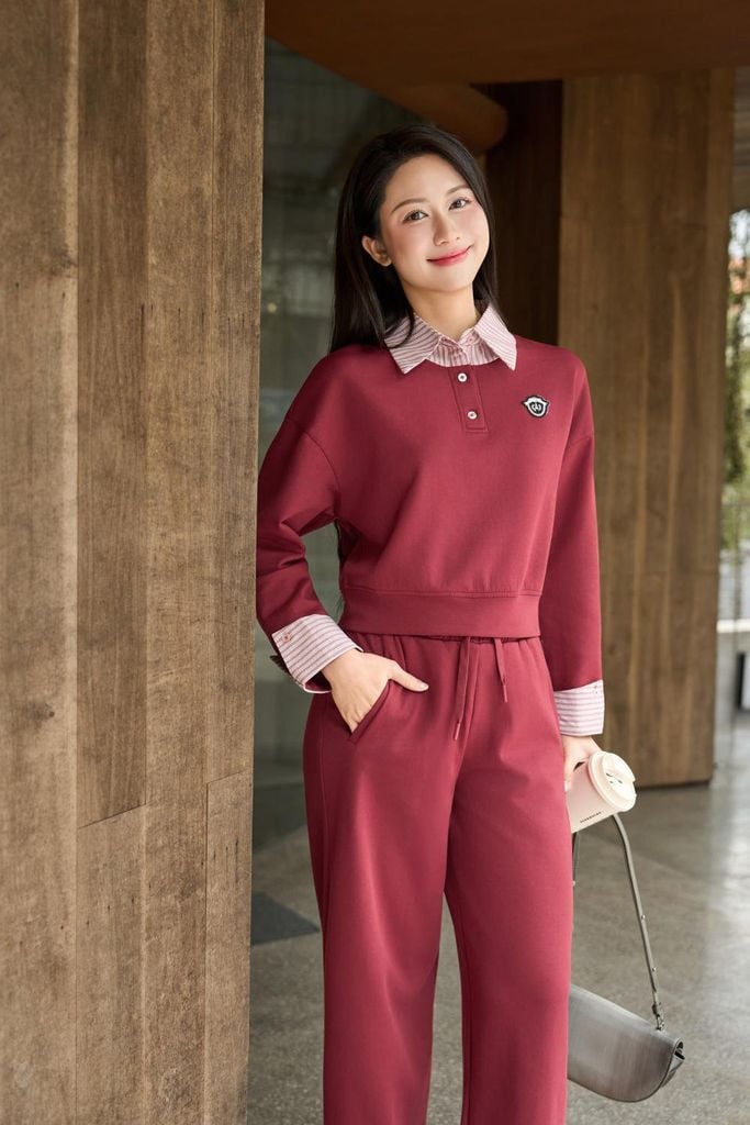  Áo Umi Mềm Mại Phối Cổ Sơ Mi Dài Tay Bo Gấu 