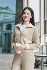 Áo khoác dáng ngắn kéo khóa có phối