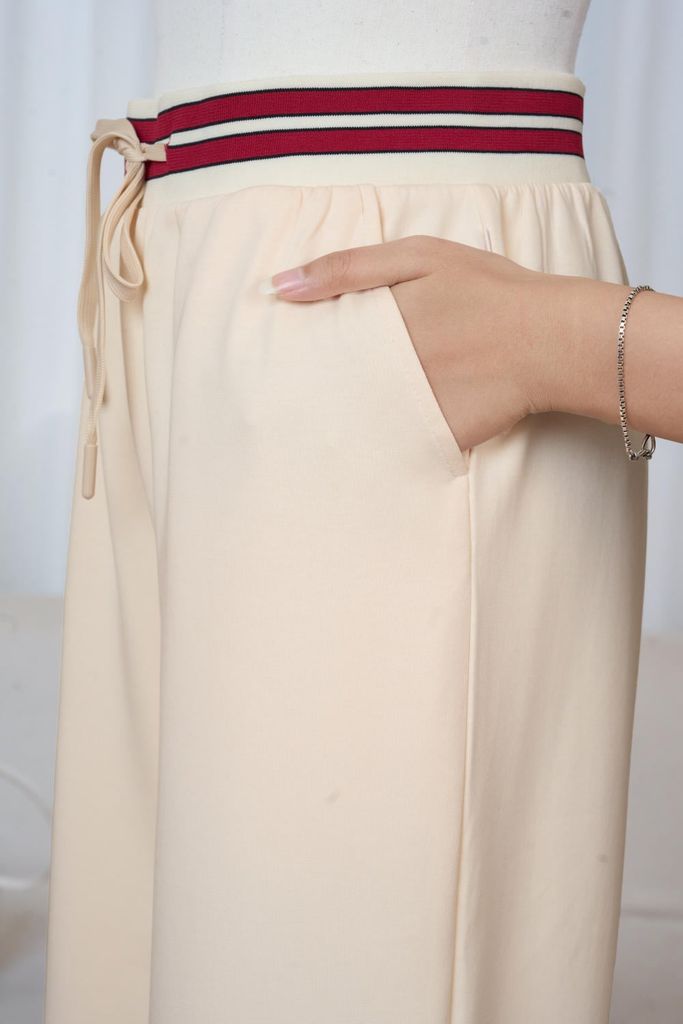  Quần dài nữ chất Umi dáng suông cạp chun dây rút phối kẻ 