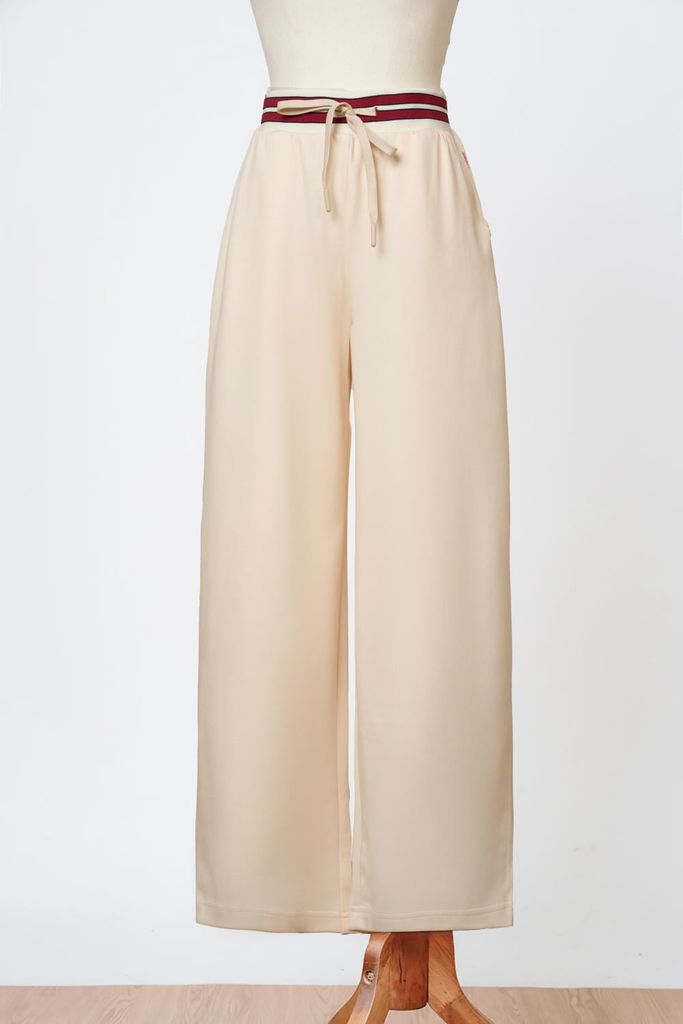  Quần dài nữ chất Umi dáng suông cạp chun dây rút phối kẻ 