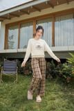  Bộ dài tay quần suông cổ tròn gấu bo Áo Kẻ caro 
