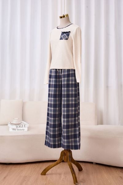  Bộ nỉ lông cừu quần thô kẻ dáng suông phối túi ốp 