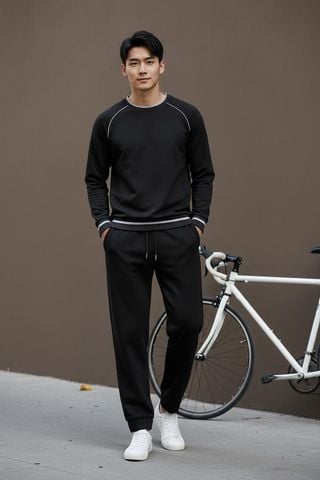 Áo thể thao nam dài tay cổ tròn phối bo