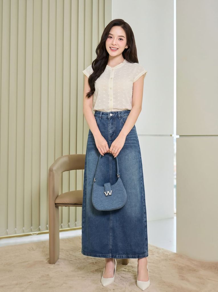  Gemnohu tải ứng dụng jean dáng suông dài cạp cao xẻ sau 