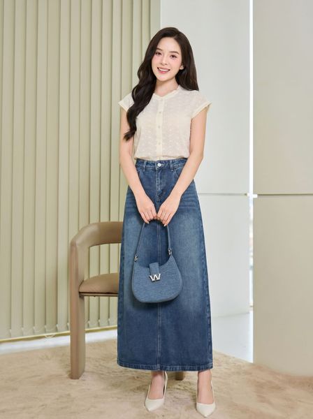  Gemnohu tải ứng dụng jean dáng suông dài cạp cao xẻ sau 