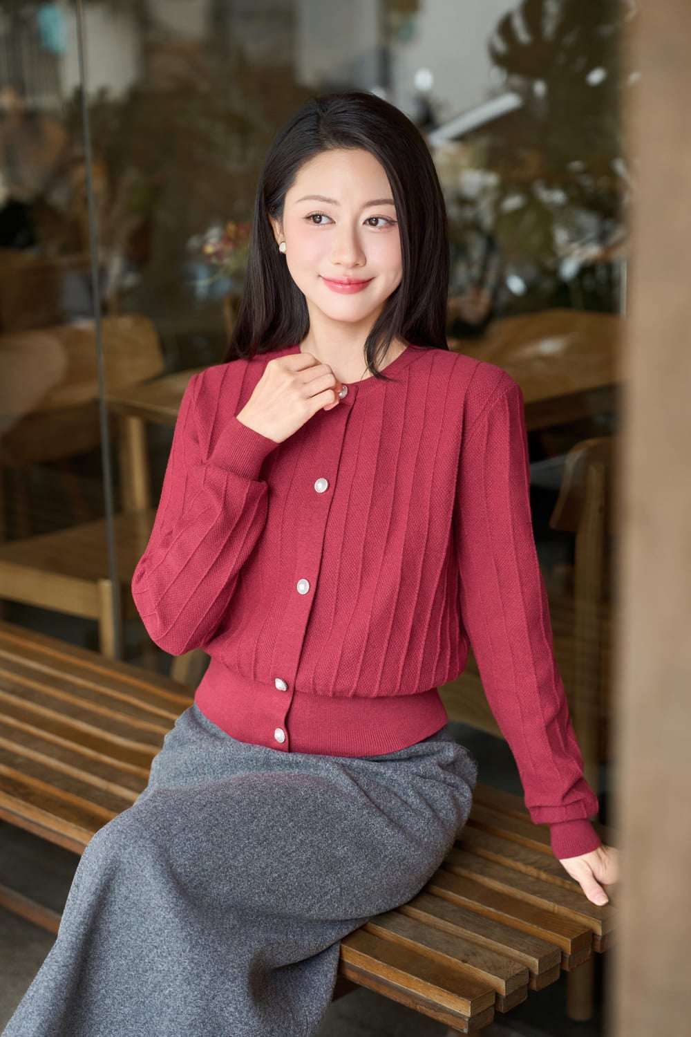 Áo len cardigan dài tay bo gấu