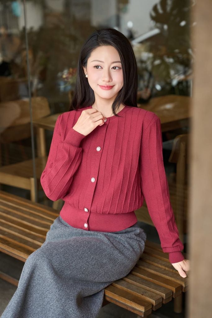  Áo len cardigan dài tay bo gấu 