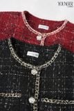  Áo khoác dạ tweed dáng ngắn phối viền gấu có túi ốp 