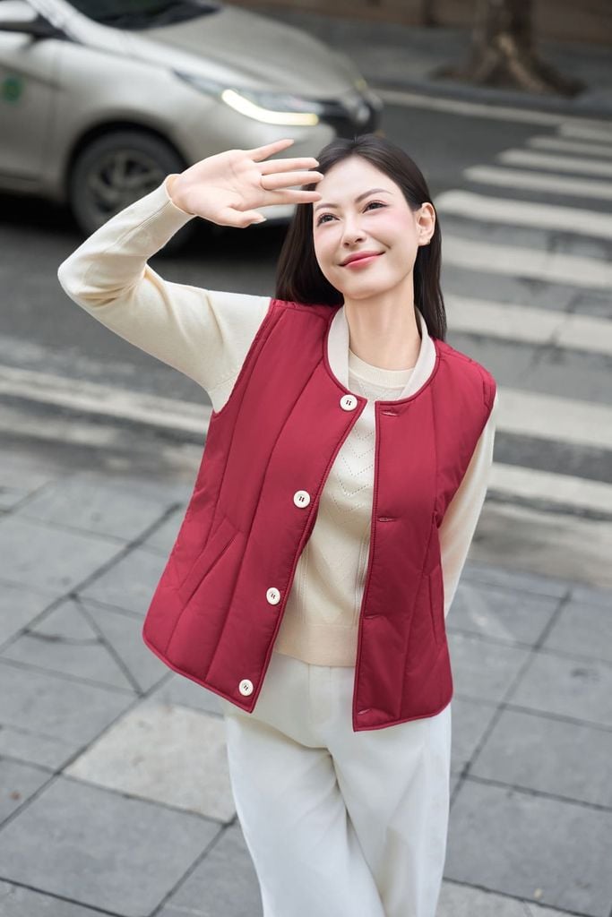  Áo phao gile bo cổ chần dọc 