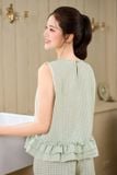  Bộ đồ nữ thô kẻ sát nách cổ tròn gấu bèo tầng 
