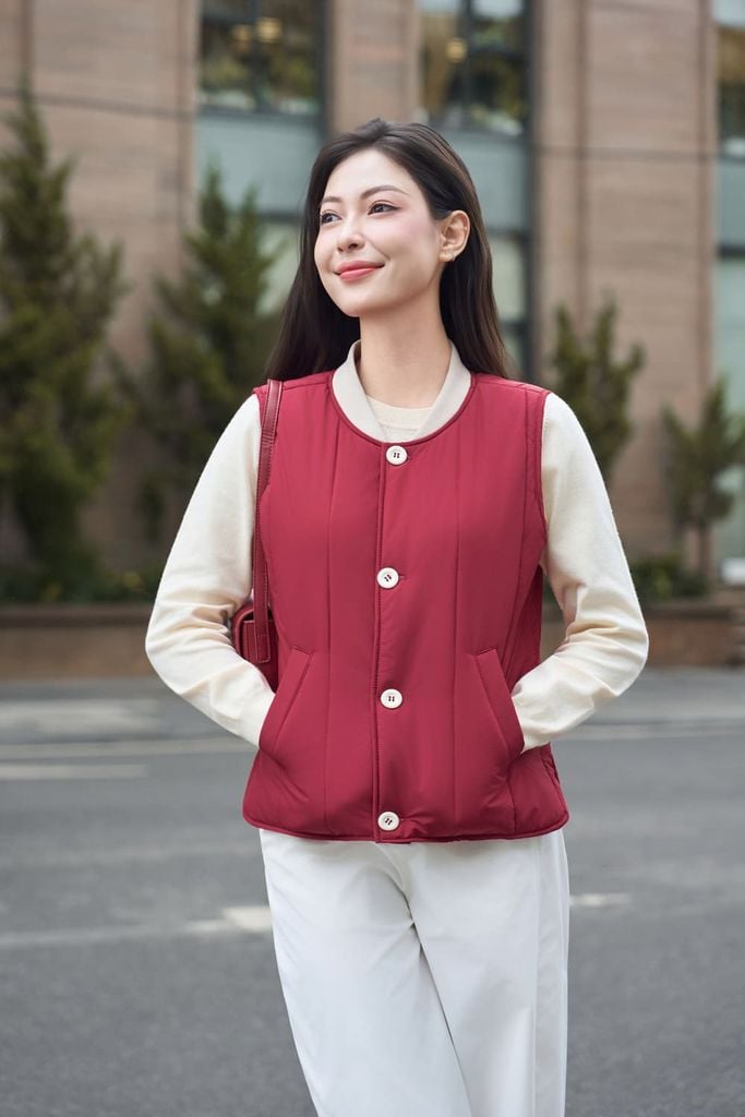  Áo phao gile bo cổ chần dọc 