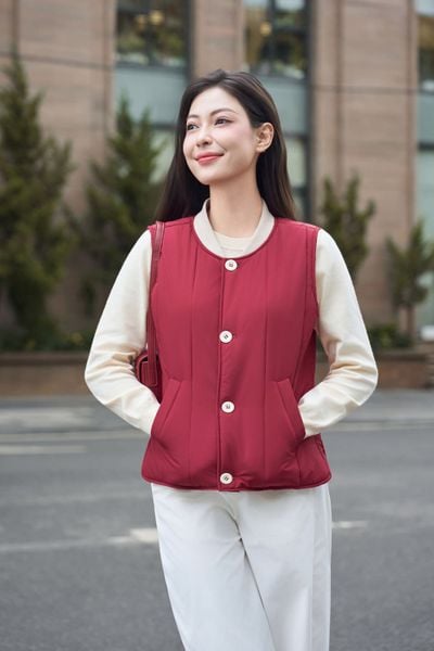  Áo phao gile bo cổ chần dọc 