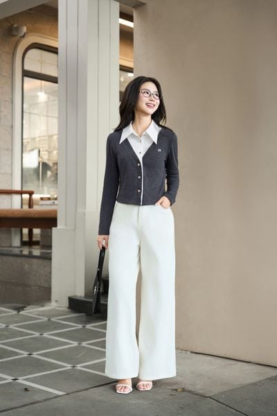  Áo nỉ tăm lông cừu dài tay phối cổ sơ mi trắng 