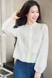 Áo sơ mi croptop cổ tàu tay chuông phối chun chất thô thêu 