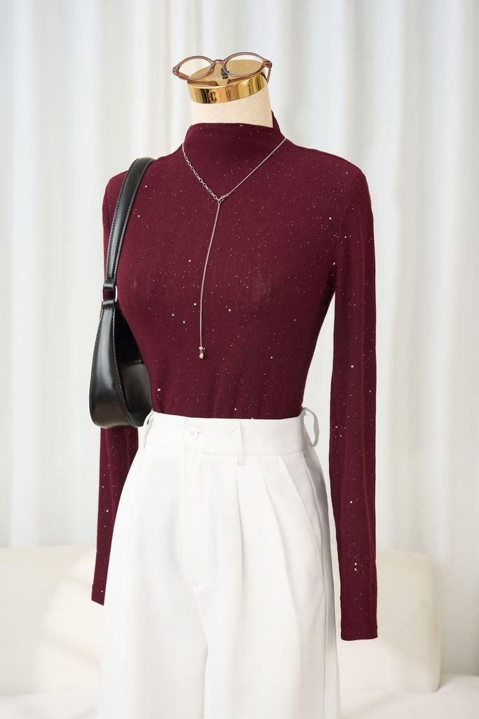  Áo giữ nhiệt nữ dáng dài tay cổ leo form ôm chất len kim sa 