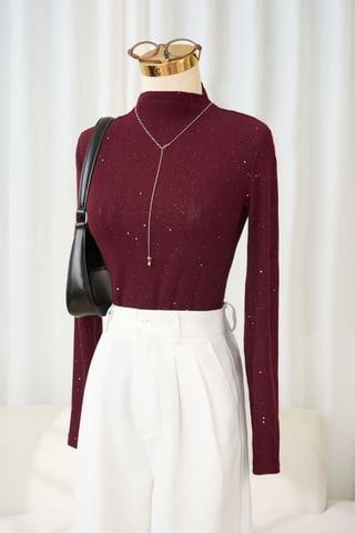 Áo giữ nhiệt nữ dáng dài tay cổ leo form ôm chất len kim sa